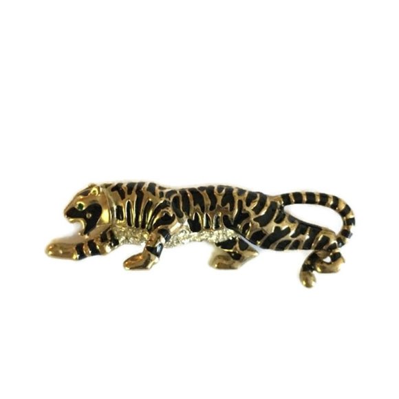 Vintage CRAFT Rhinestone Tiger Brooch Signed  Figural pin Gold and Black - Picture 7 of 9